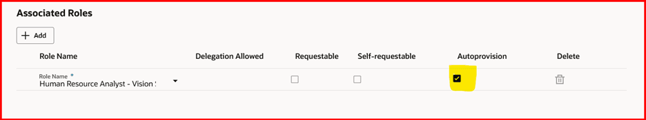 ロール・マッピングUIの「Associated Roles(関連ロール)」セクション「Reflecting Autoprovisioned Role(自動プロビジョニング済ロールを反映)」は使用可能です