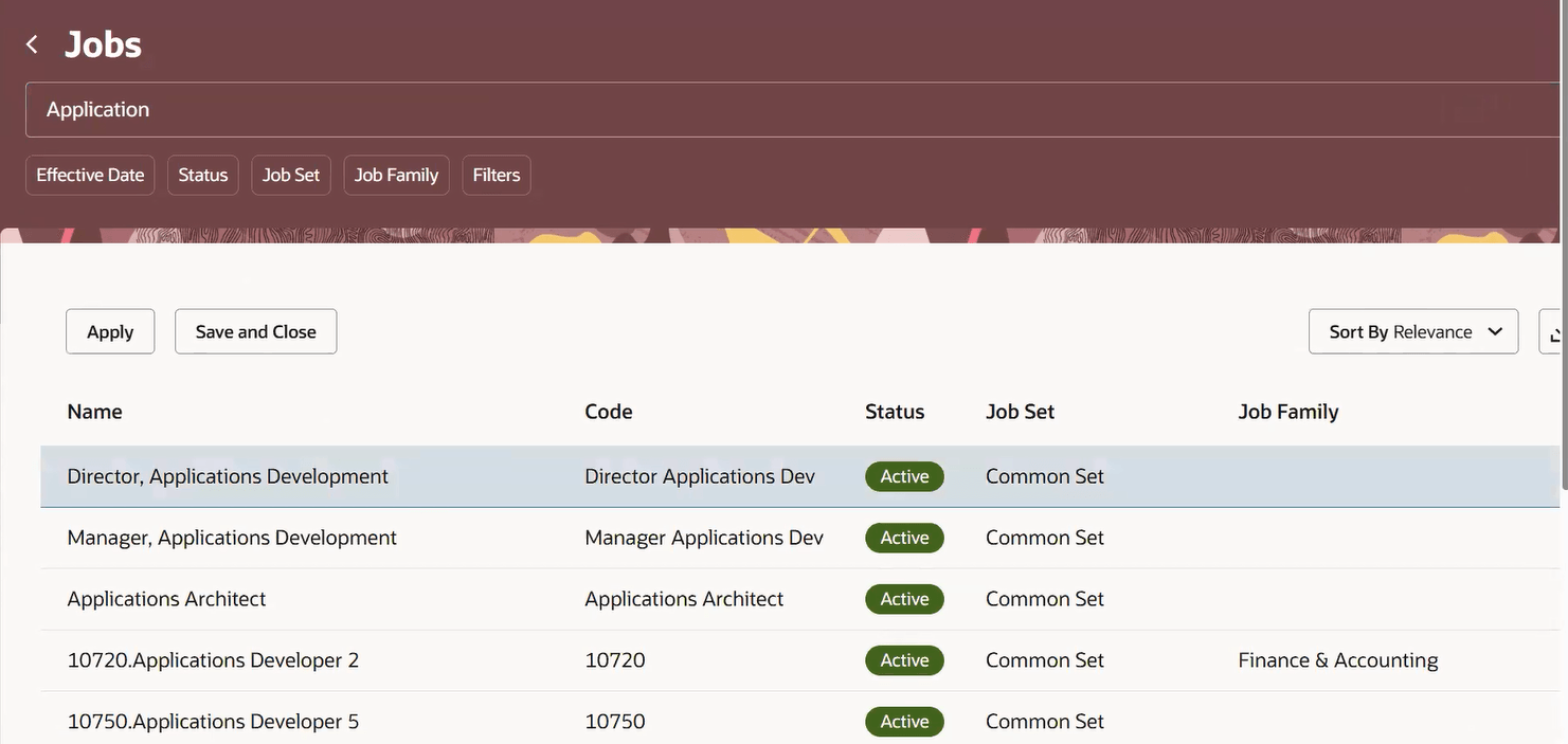 「ジョブ」Redwoodページが「追加」ボタンおよび名前リンクなしで開きます