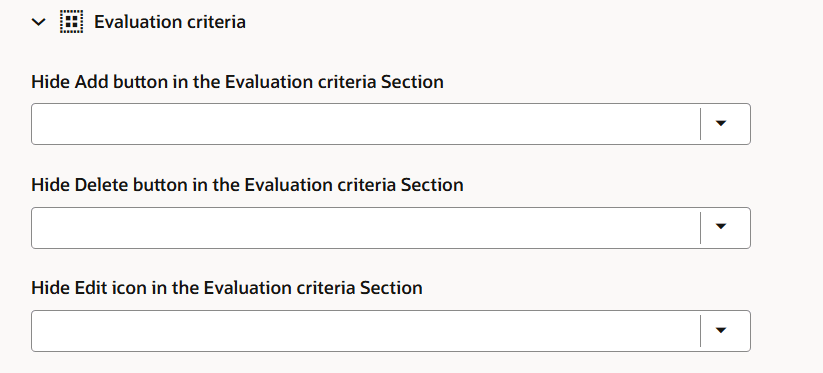ジョブ更新および作成ページの「評価基準」セクションのボタンを非表示にするページ・プロパティ