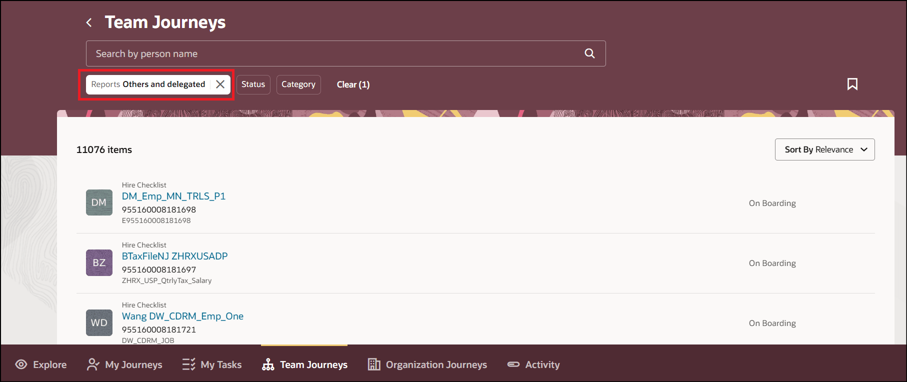 ロール委任に基づいてフィルタされた個人