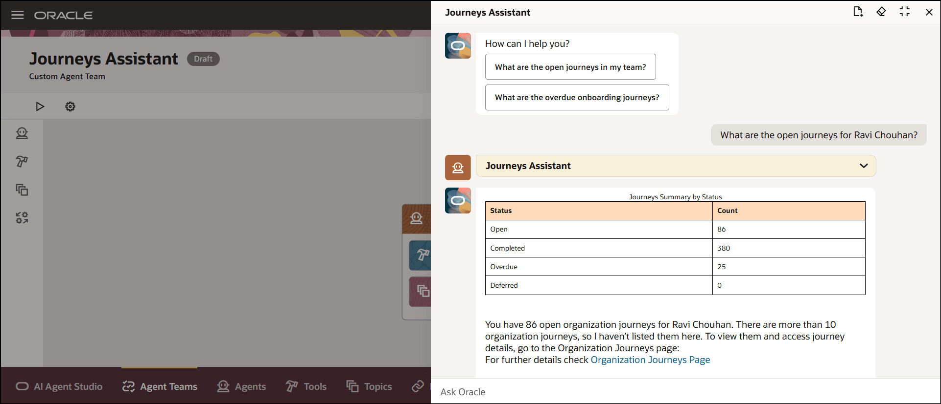 個人のオープン・ジャーニを表示するプロンプト