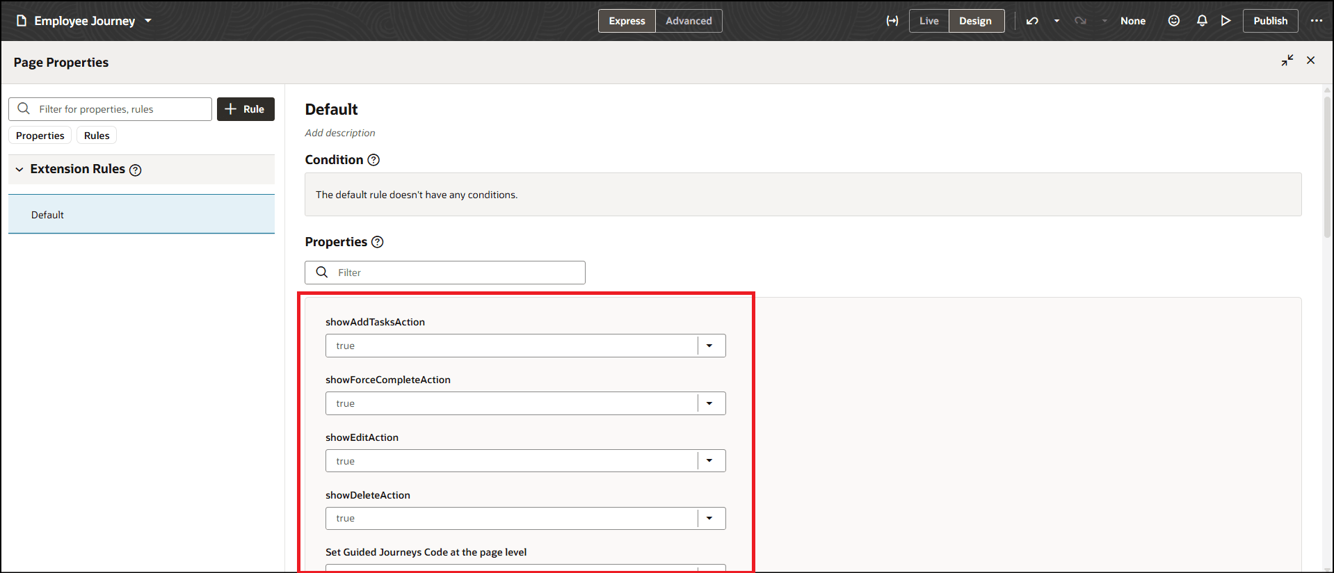 選択したジャーニ・ページのVB定数はページ・プロパティに表示されます