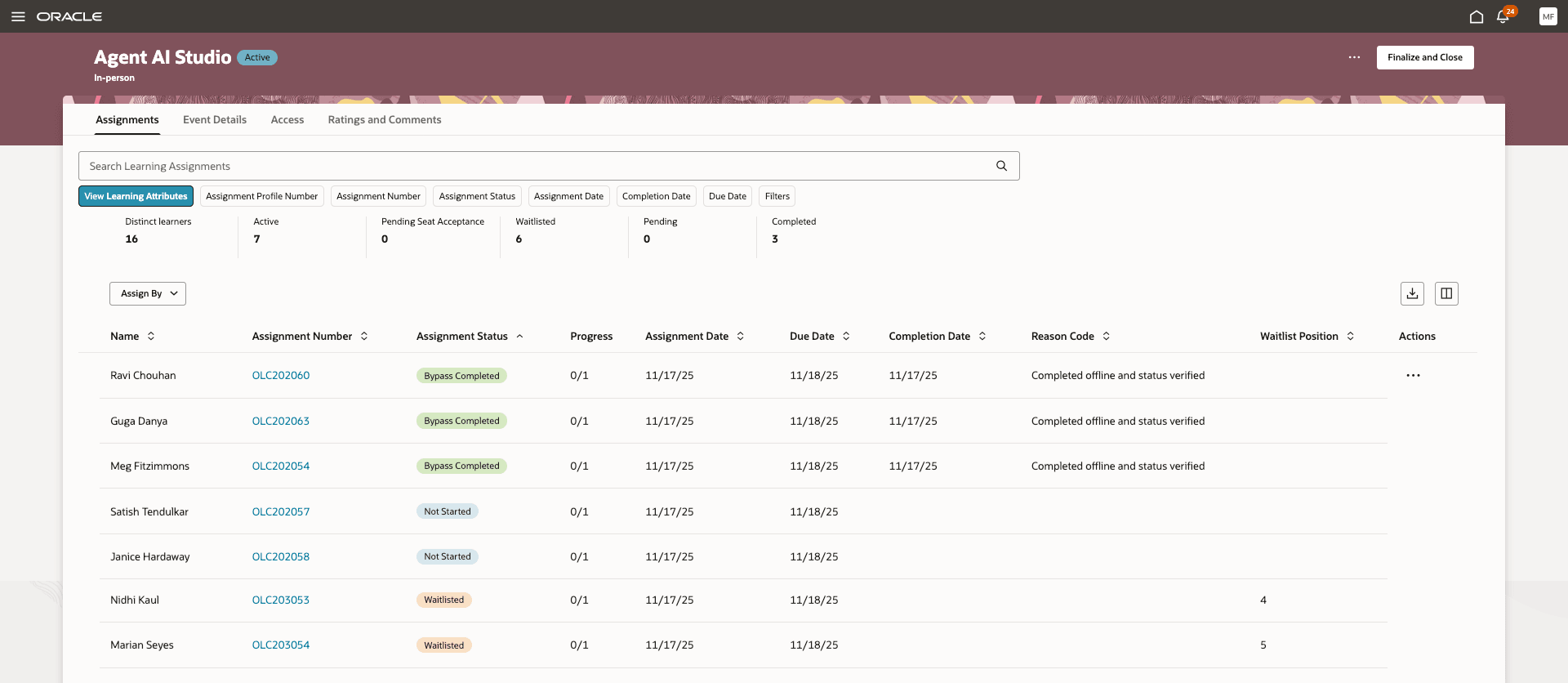 [イベント詳細]ページ、[割当]タブ