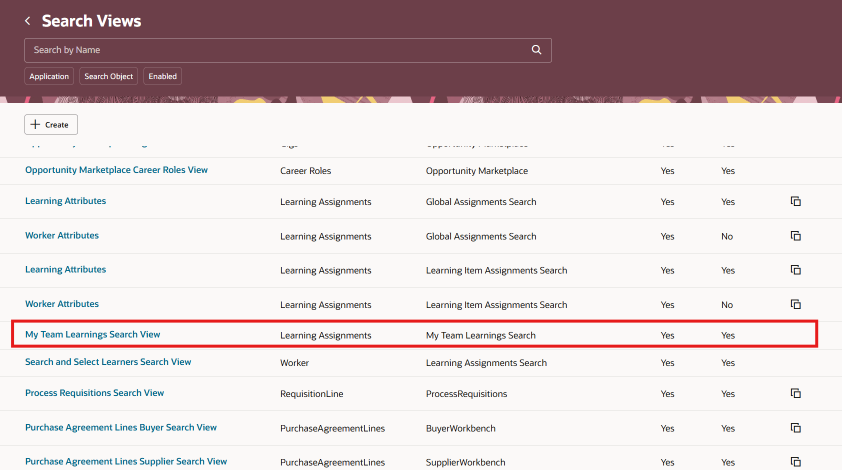 「自分のチームの学習」検索ビューが表示された検索ビュー・ページ