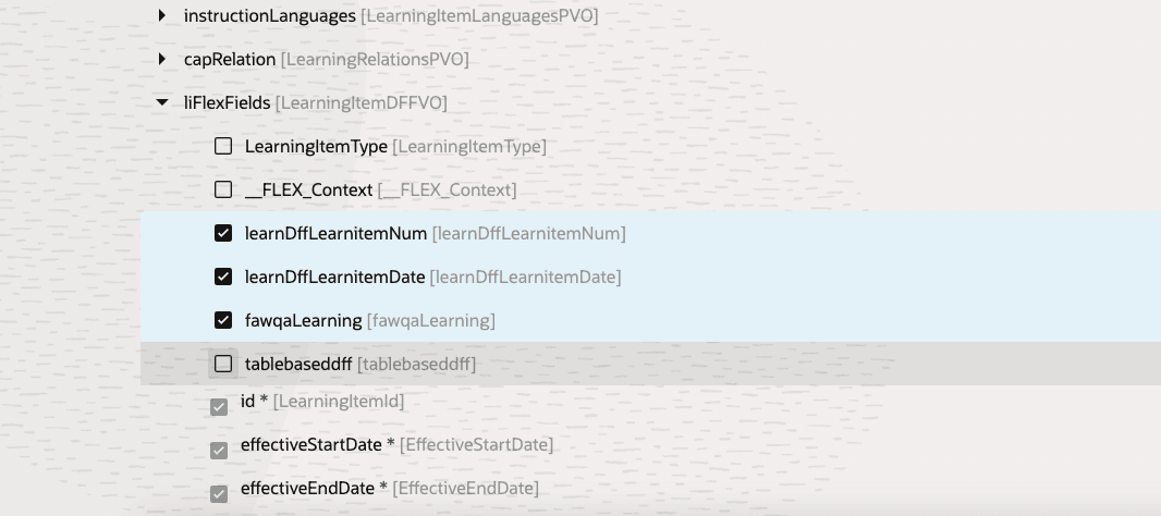 liFlexfieldsテキスト入力と日付セグメントの例
