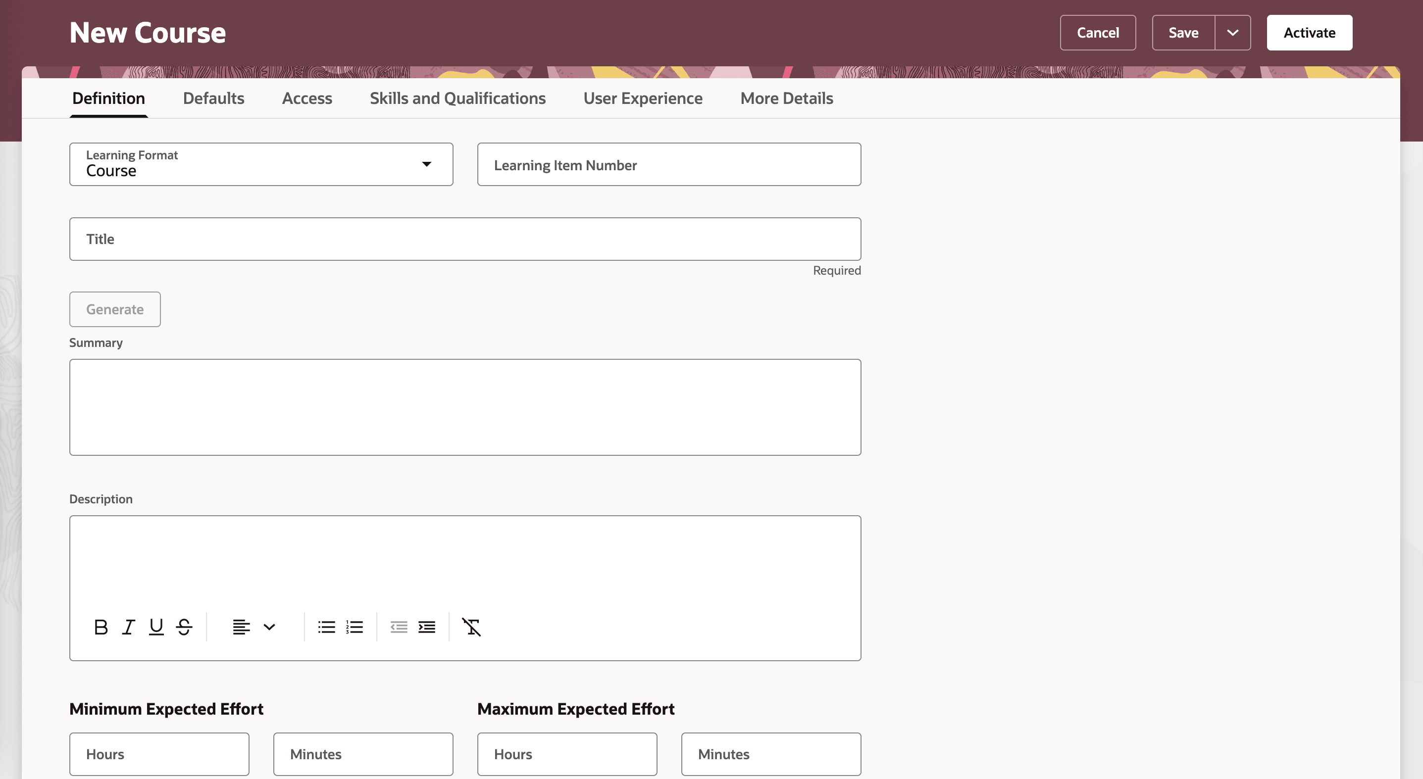 Redwoodコース作成: 最新の「定義」タブ