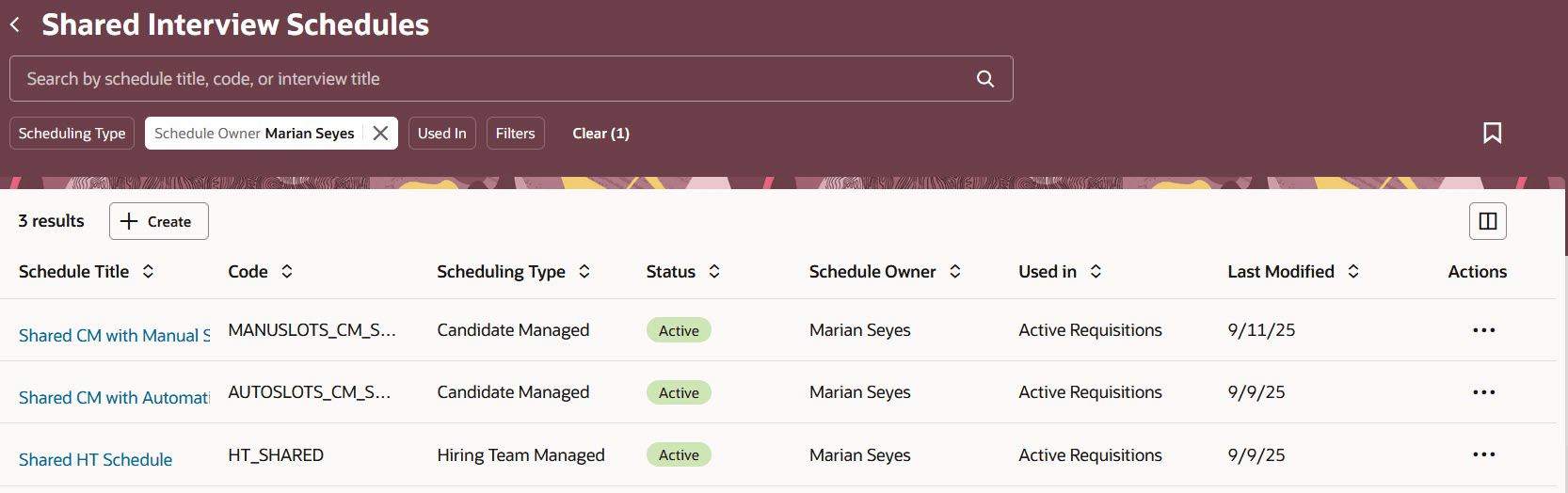共有インタビュー・スケジュール・リスト・ページ