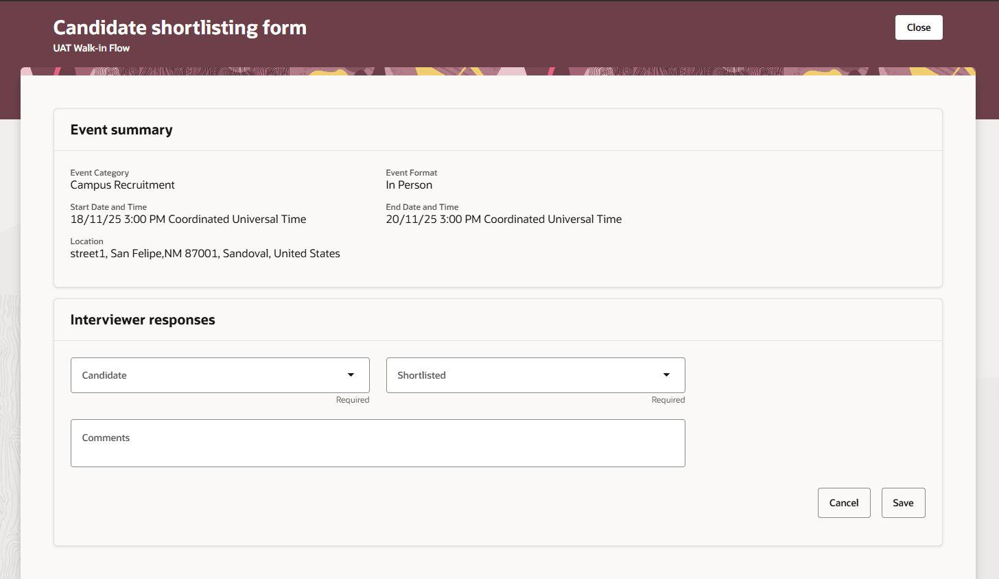ショートリスト・フォーム