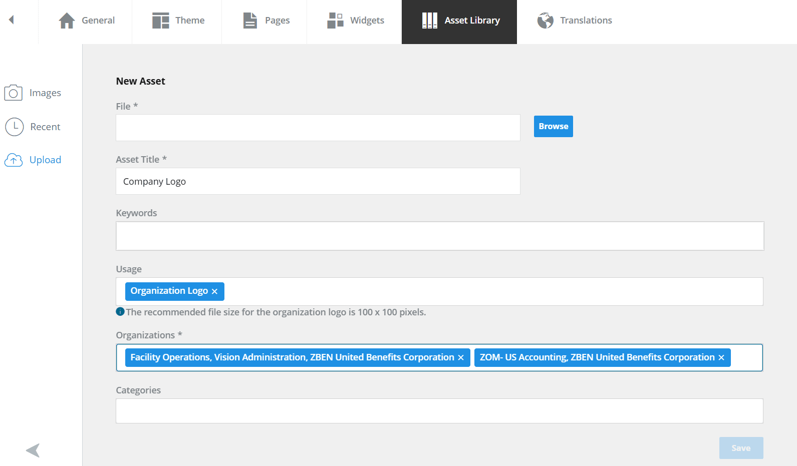 ロゴはアセット・ライブラリに格納されます。