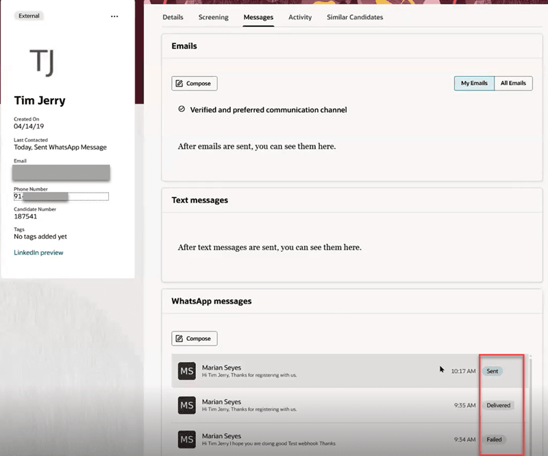 「メッセージ」タブの配信ステータス・インジケータ