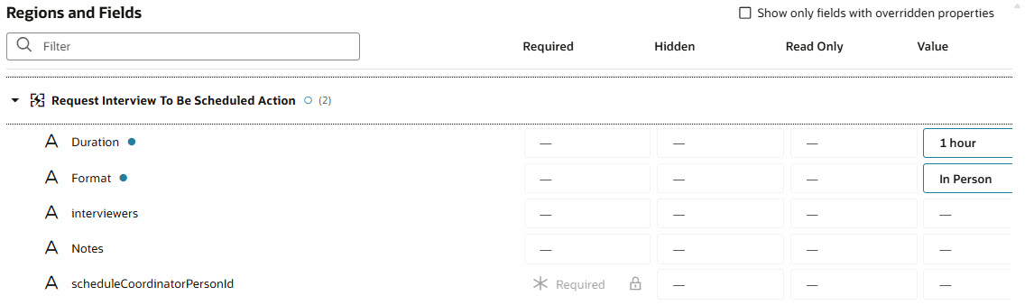 面接リクエストがスケジュールされるアクションのデフォルト値