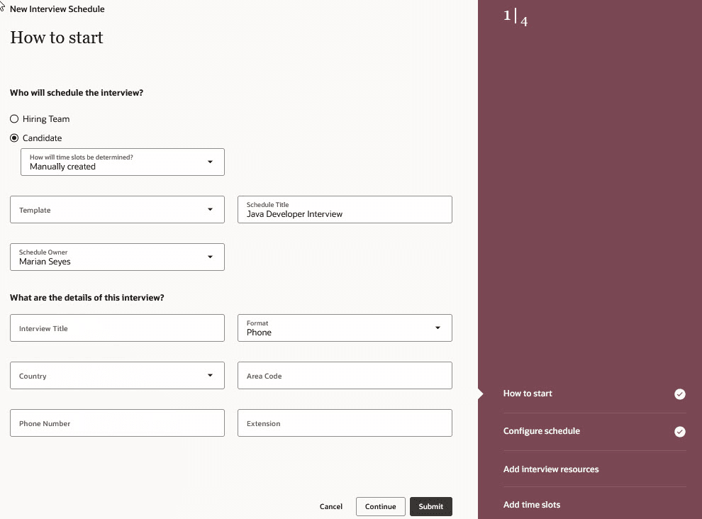 インタビュー・スケジュール作成時のステップの開始方法