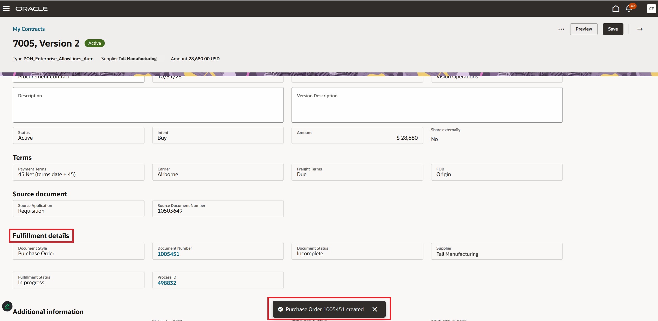 Redwood契約ページの履行詳細