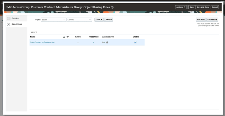 顧客契約管理者グループの事前定義オブジェクト・ルール