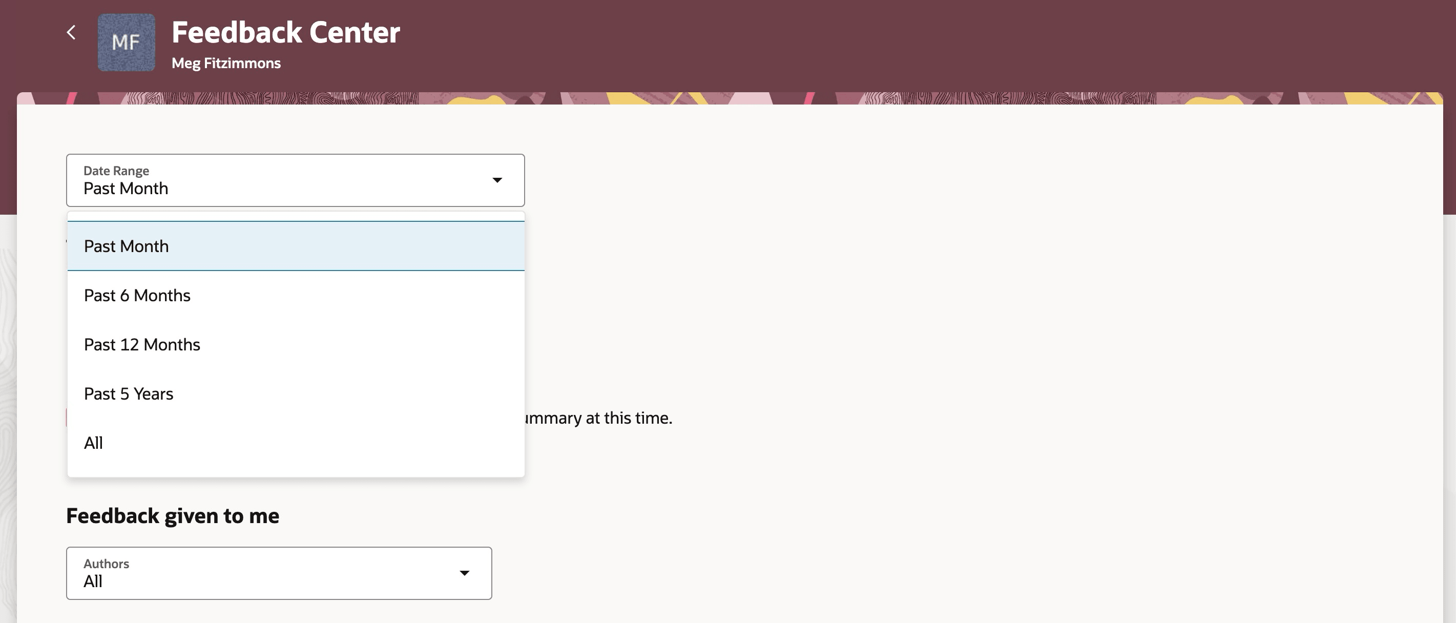 ページ・レベルのフィードバック・センターでの日付範囲オプション