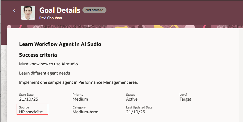 目標ソースが表示された「目標詳細」ページ