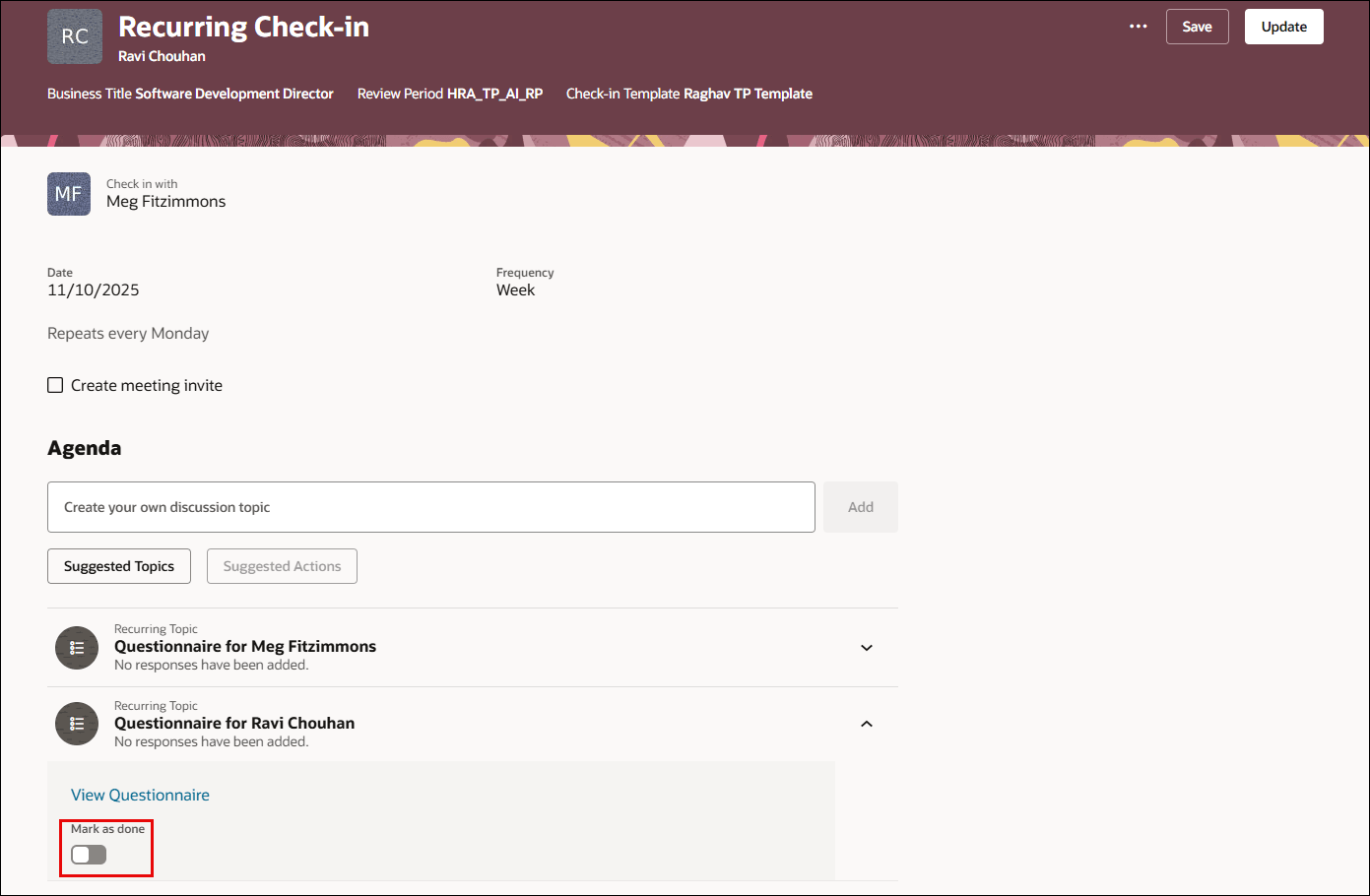 従業員の「完了としてマーク」オプション