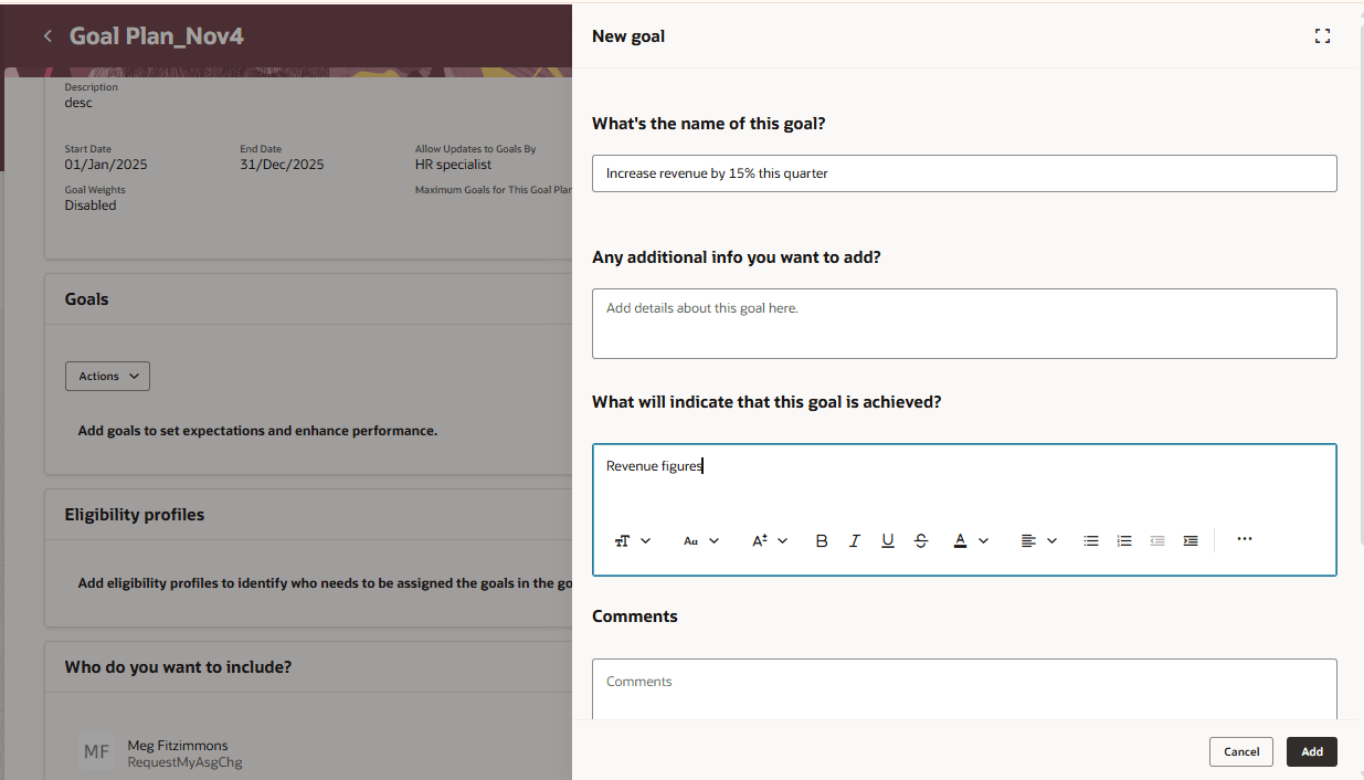目標プランの新規目標パネル