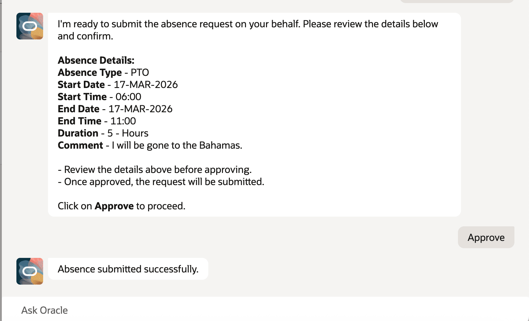 リクエストを送信する休暇アシスタント