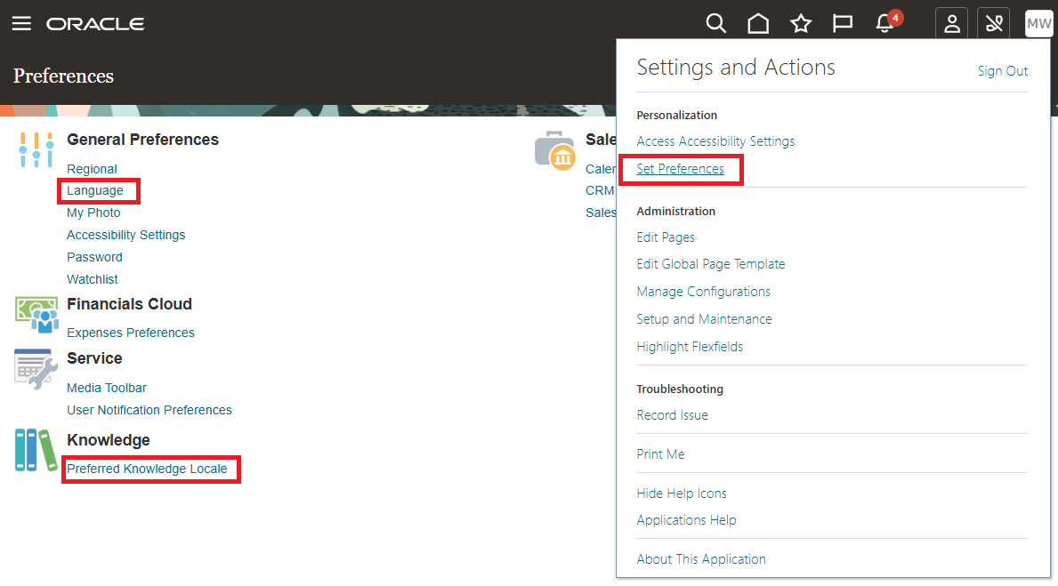 言語プリファレンスの設定