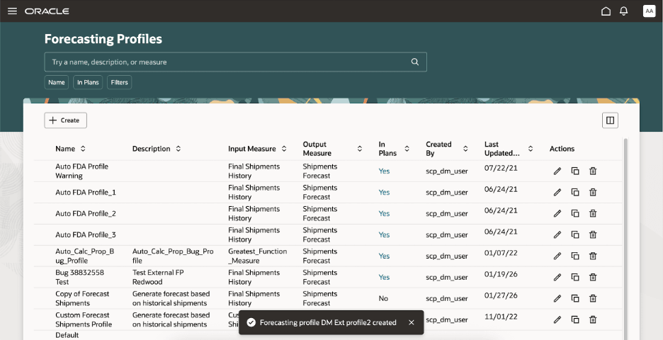 予測プロファイル作成の確認メッセージ