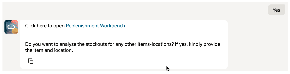 補充ワークベンチへのリンクを含む計画在庫欠品アドバイザ