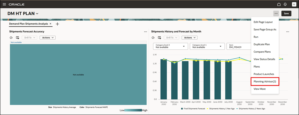 計画アドバイザのメニュー・アイテム