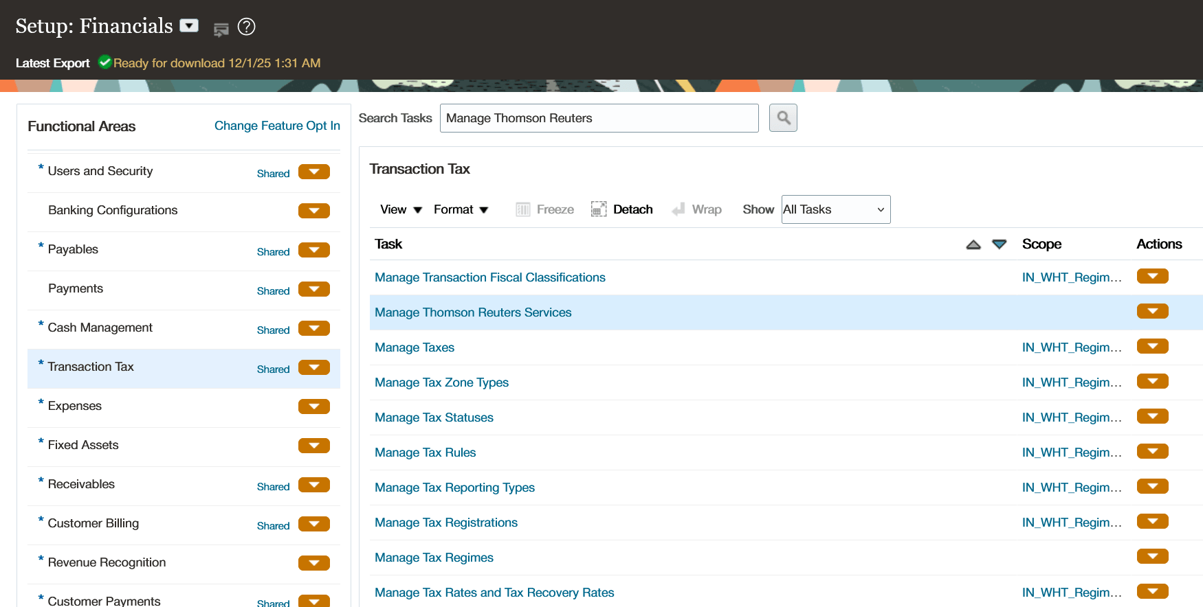 「設定および保守」でのThomson Reutersサービスの管理