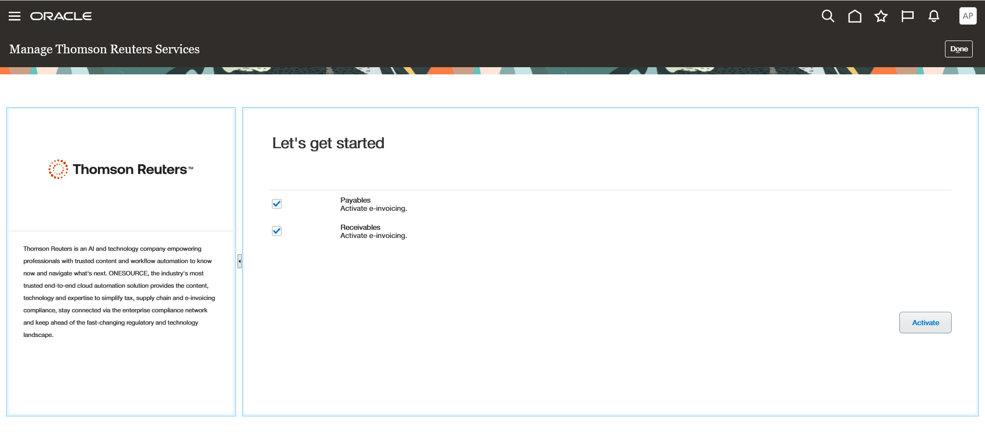 パートナとの電子請求書のアクティブ化