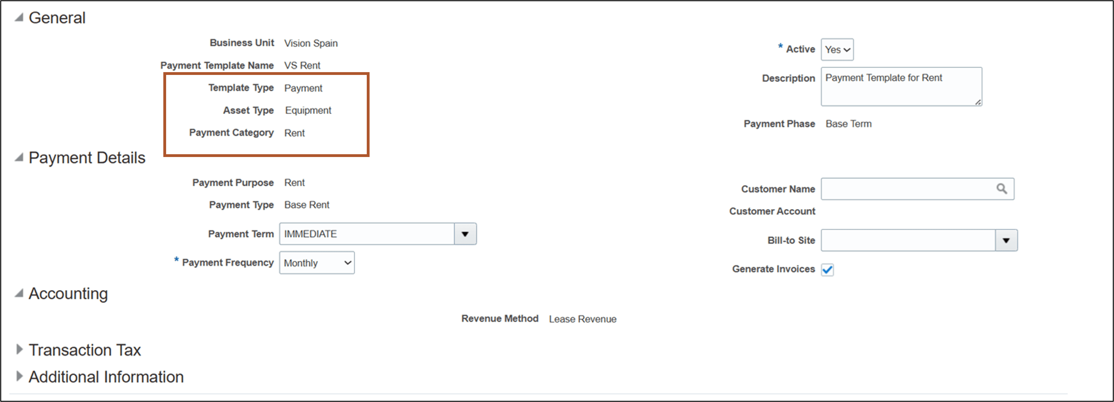 支払テンプレートの作成ページ- 賃料
