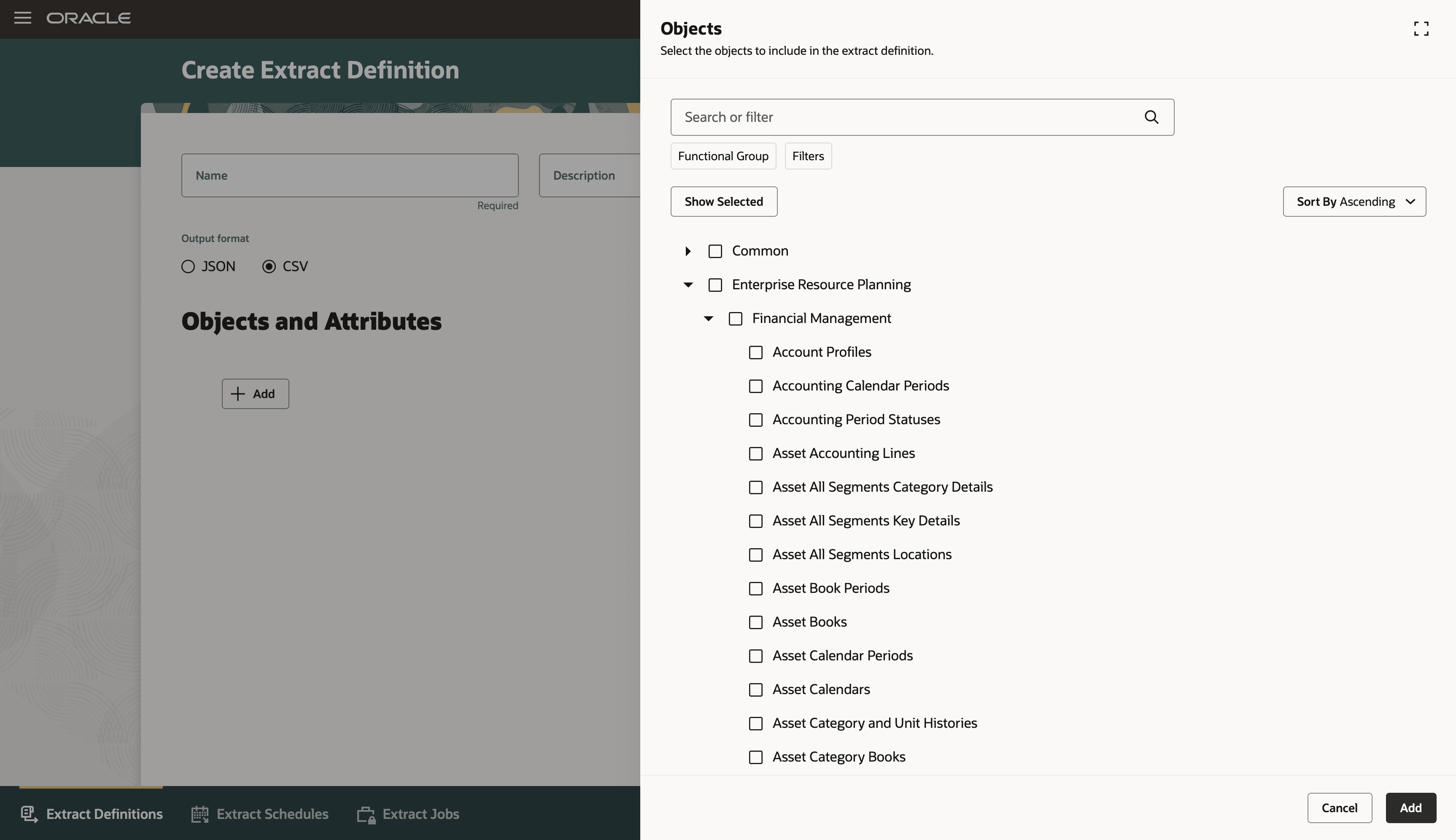 データ抽出用のビジネス・オブジェクトの選択