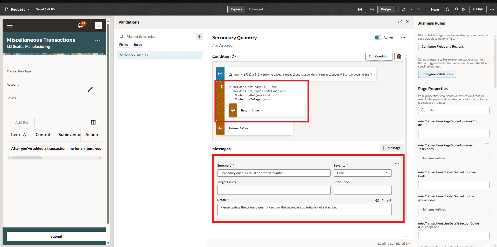 第2数量チェックの検証式およびメッセージ