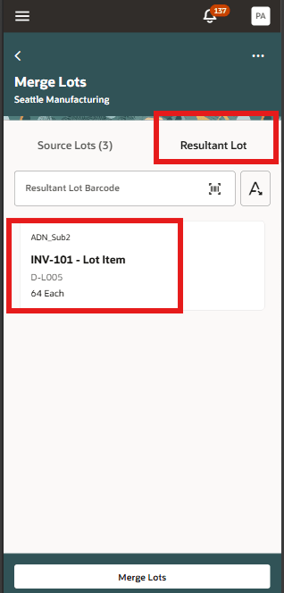 マージ・ロットの結果ロット