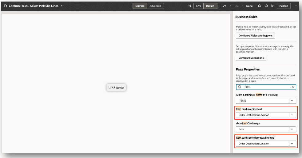 アイテム・カード・ページのプロパティ