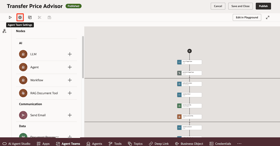 Eメール・トリガーを設定するためのエージェント・チーム設定