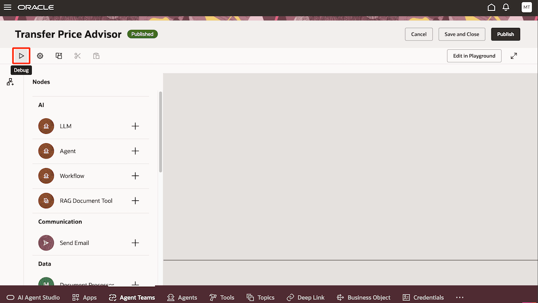 デバッグ・オプションを使用したエージェントの実行