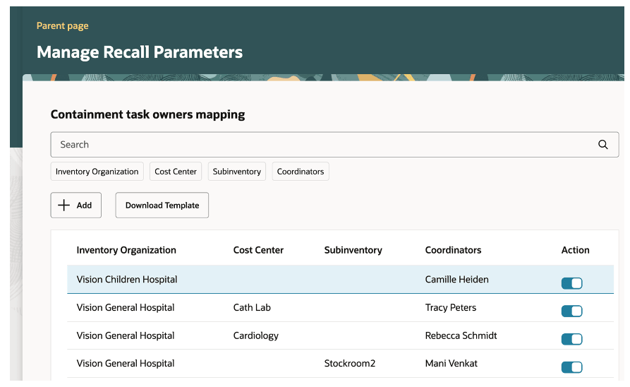 包含タスク所有者のマッピング