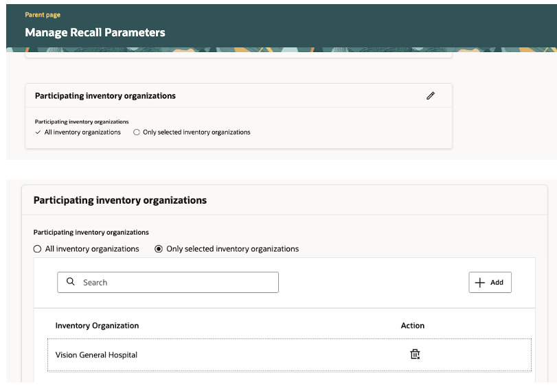 リコール・パラメータでの参加組織の定義