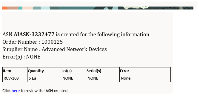 ASN作成アシスタント(Eメール) - 成功Eメール