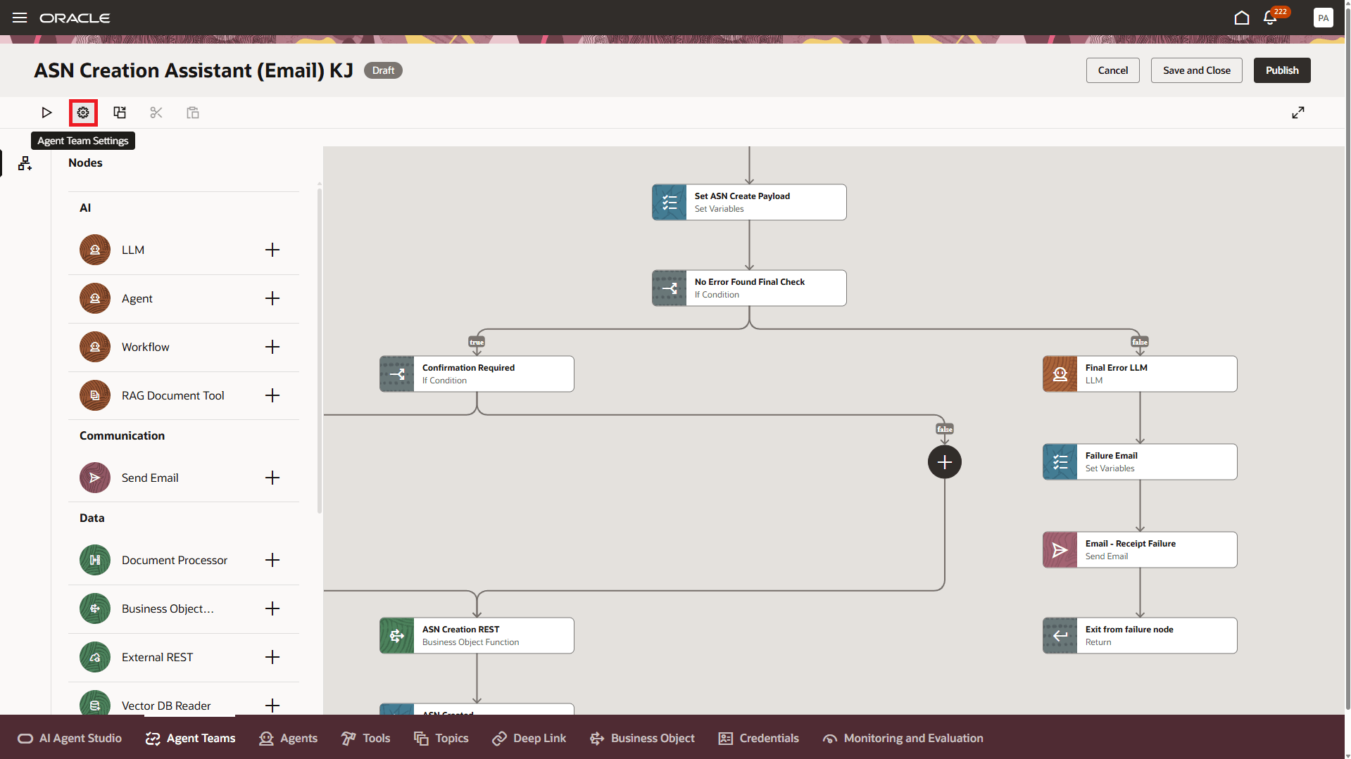 ASN作成アシスタント(Eメール) - エージェント・チーム設定