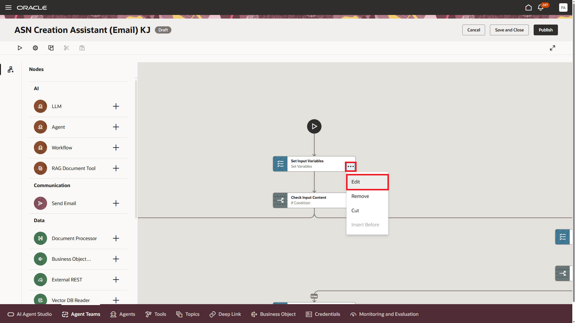ASN作成アシスタント(Eメール) - 入力変数の設定
