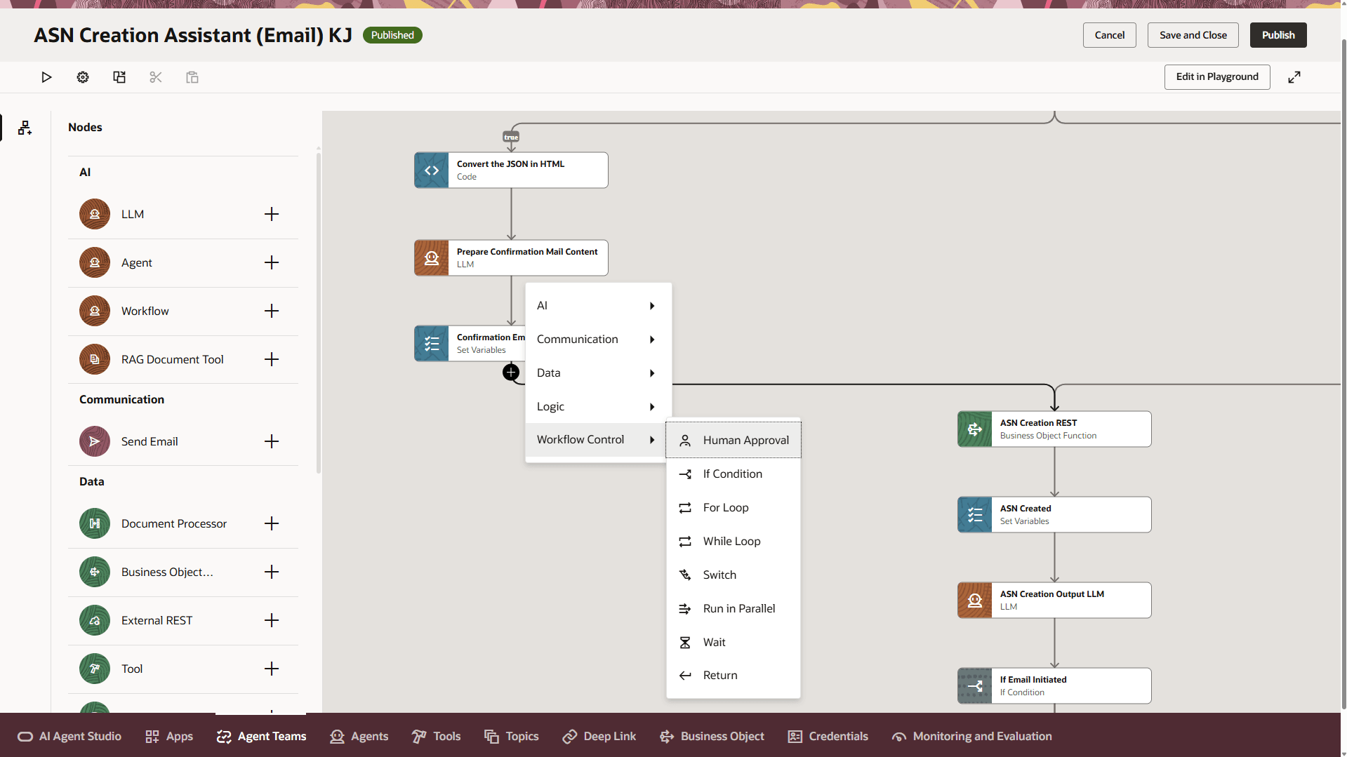 ASN作成アシスタント(Eメール) - ヒューマン承認ノードの追加