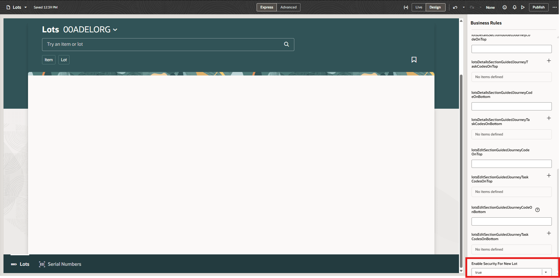 ロットの非表示ボタン