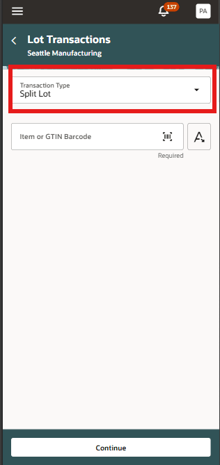 品目および取引タイプの選択