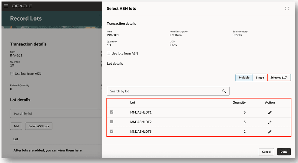 入力済ロットのレビュー