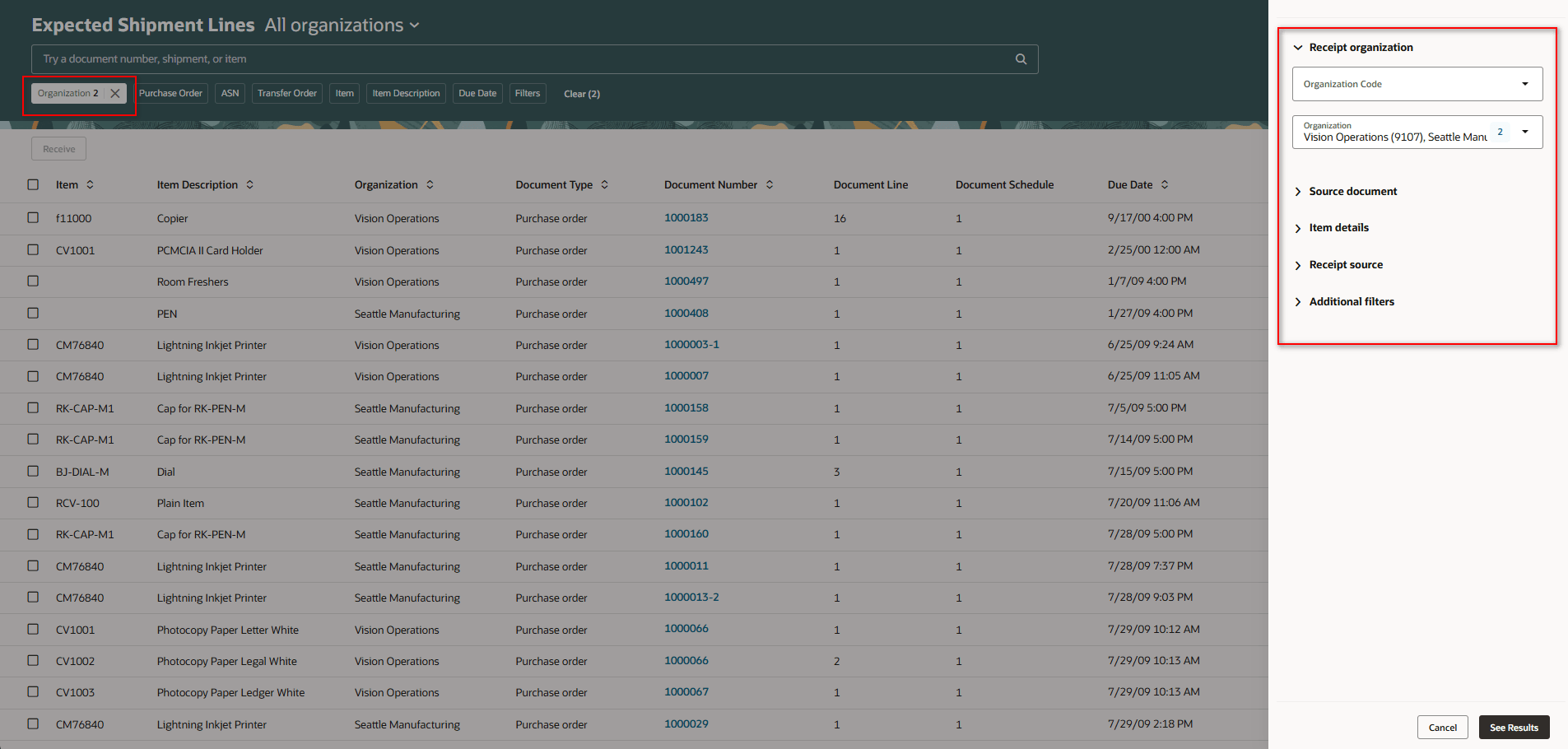 組織フィルタ・チップおよびフィルタ・グループ・ファセット