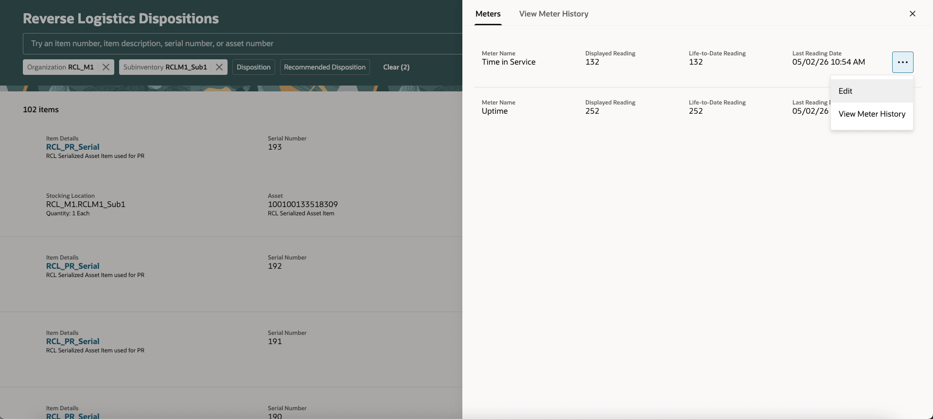 リバース・ロジスティクス処分資産メーター・リスト