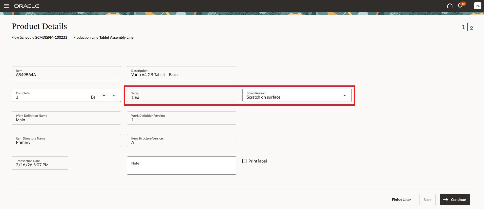 フロー・スケジュールに対する事前定義検査計画なしの廃棄のレポート