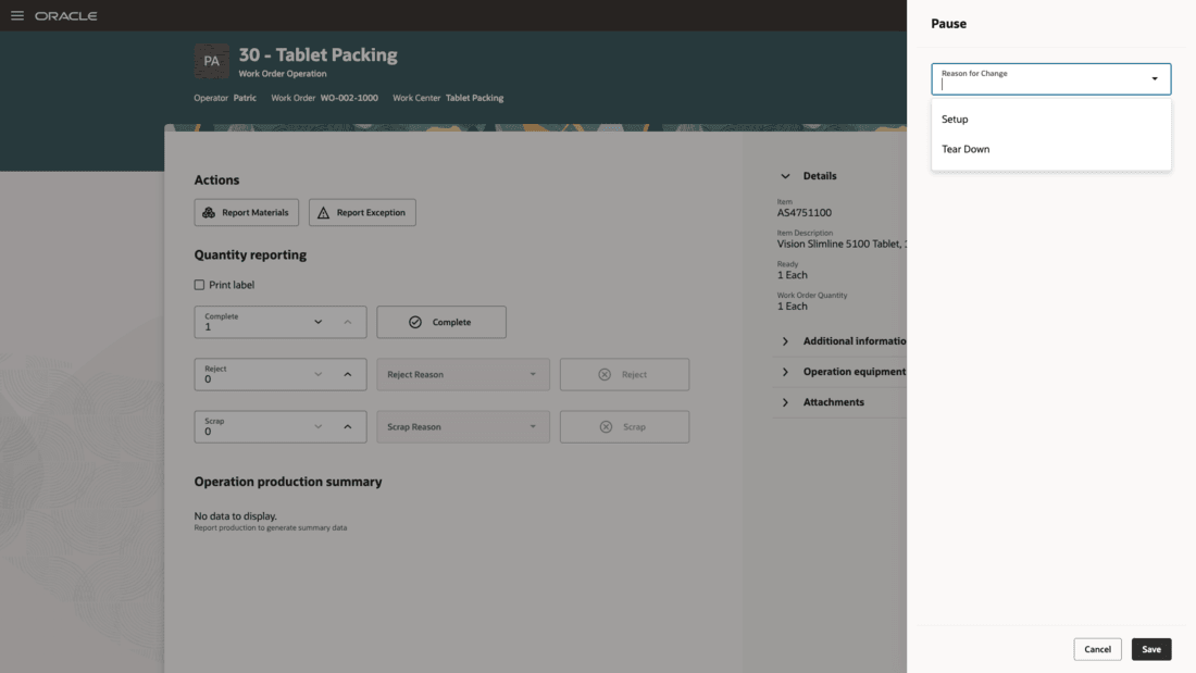 一時停止の理由を選択