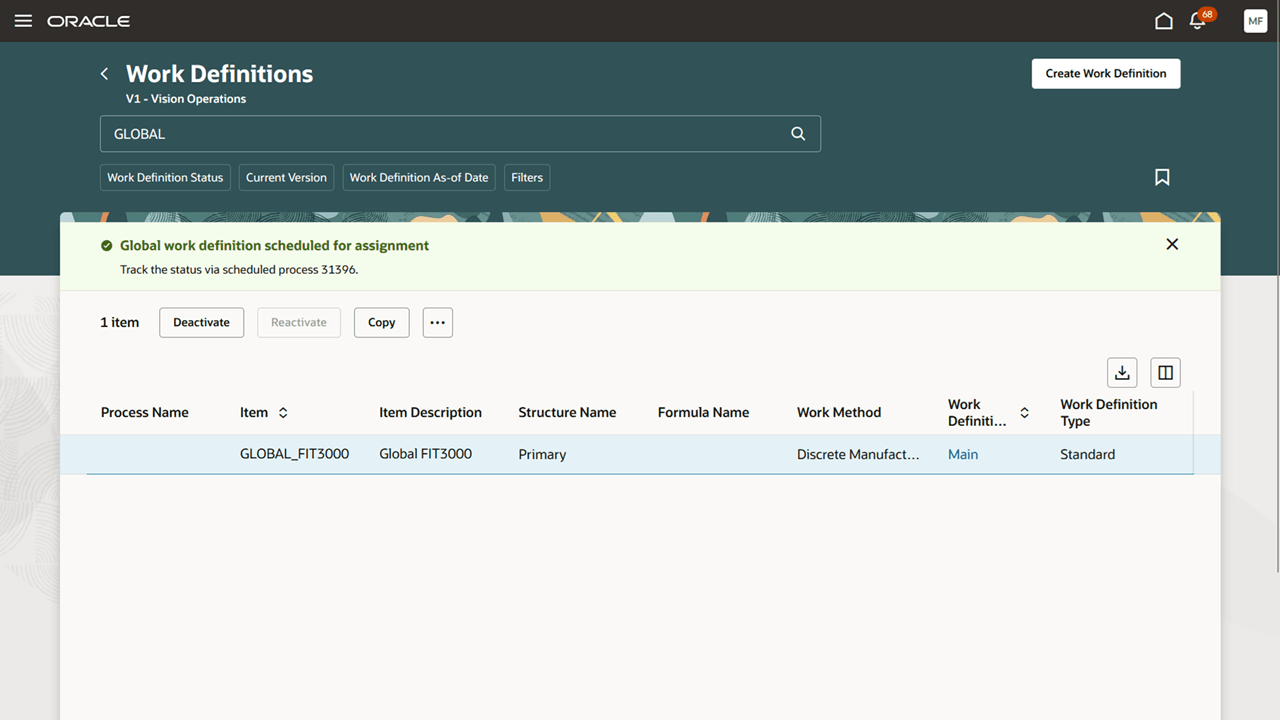 アサイメントにスケジュールされたグローバル作業定義